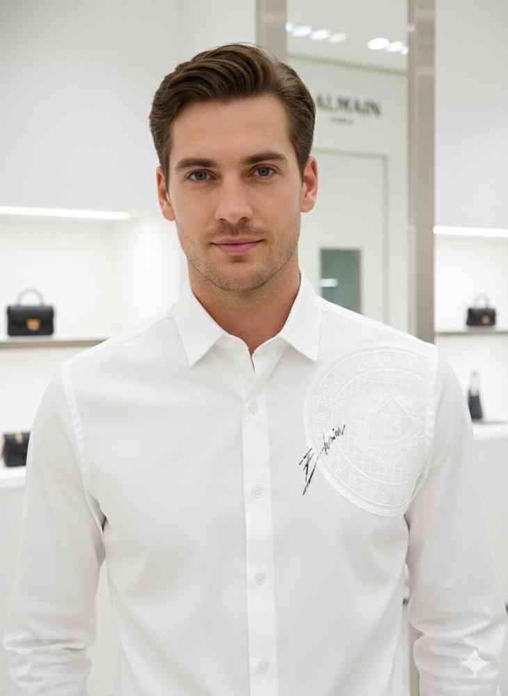 Balmain Embroidered White Premium Cotton Shirt-thumb-1