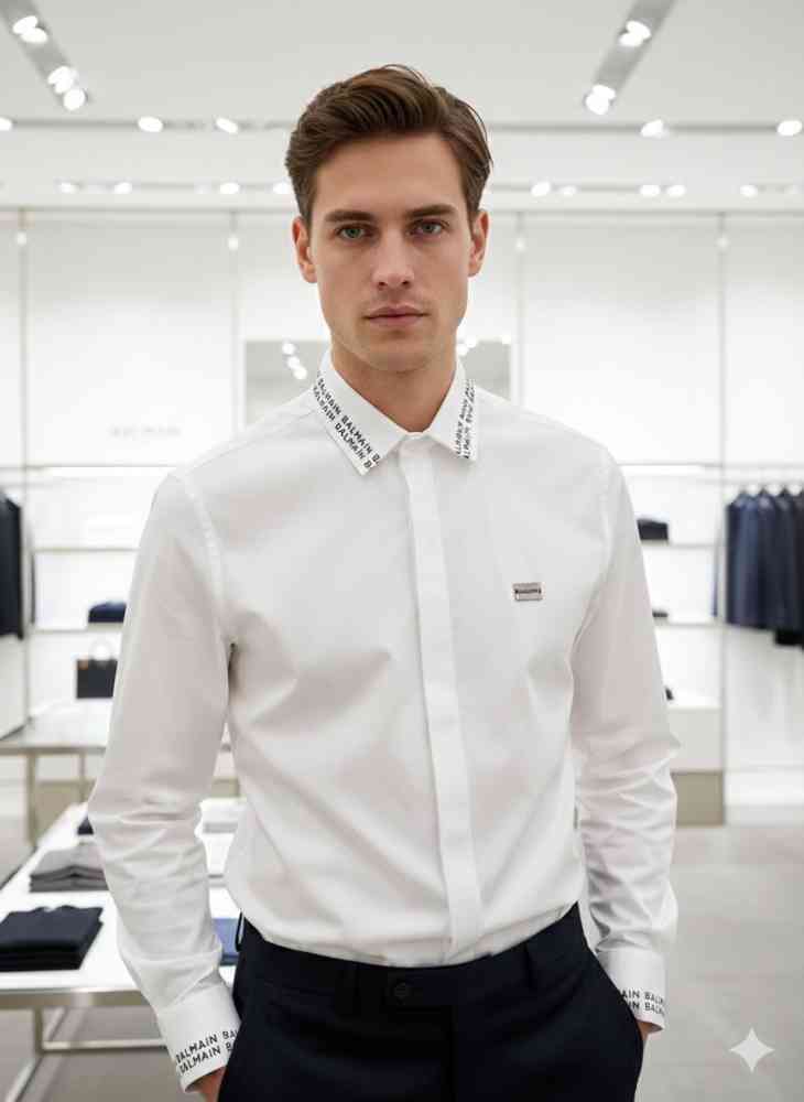 Balmain Embroidered White Premium Cotton Shirt-thumb-0