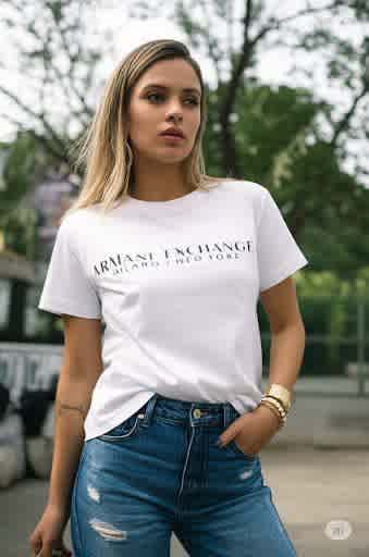 Armani Exchange White Premium Quality Women T-shirt-thumb-0