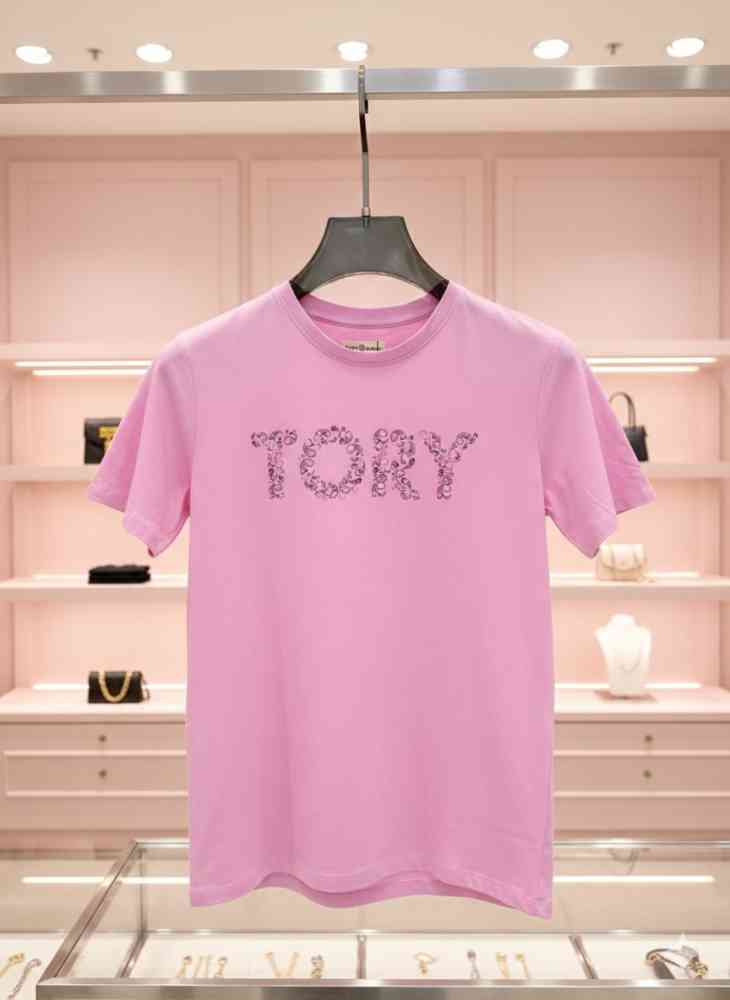 Tory Burch Pink Premium Quality Women T-shirt-thumb-2
