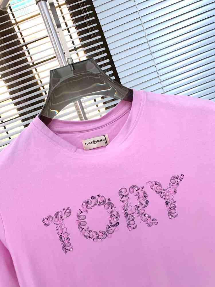 Tory Burch Pink Premium Quality Women T-shirt-thumb-3