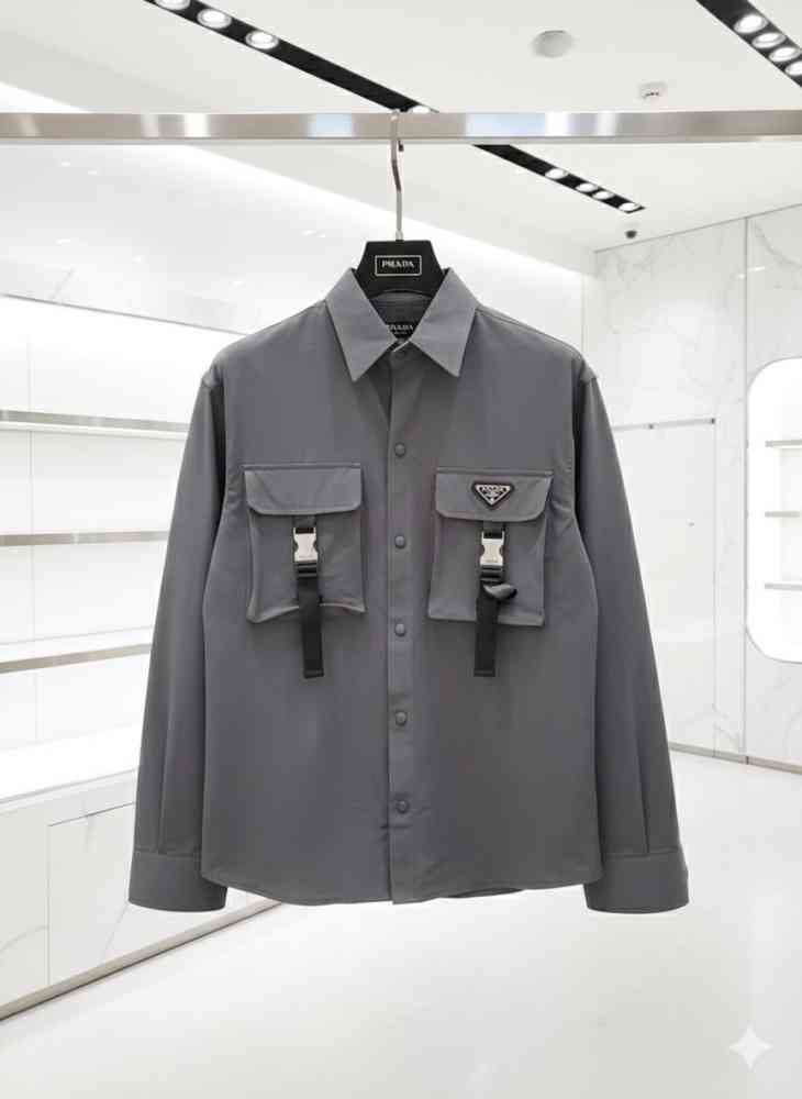 Prada Embroidery Grey Premium Quality Shirt-thumb-1