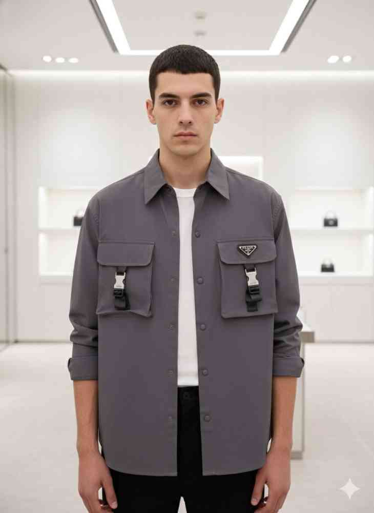 Prada Embroidery Grey Premium Quality Shirt-thumb-0
