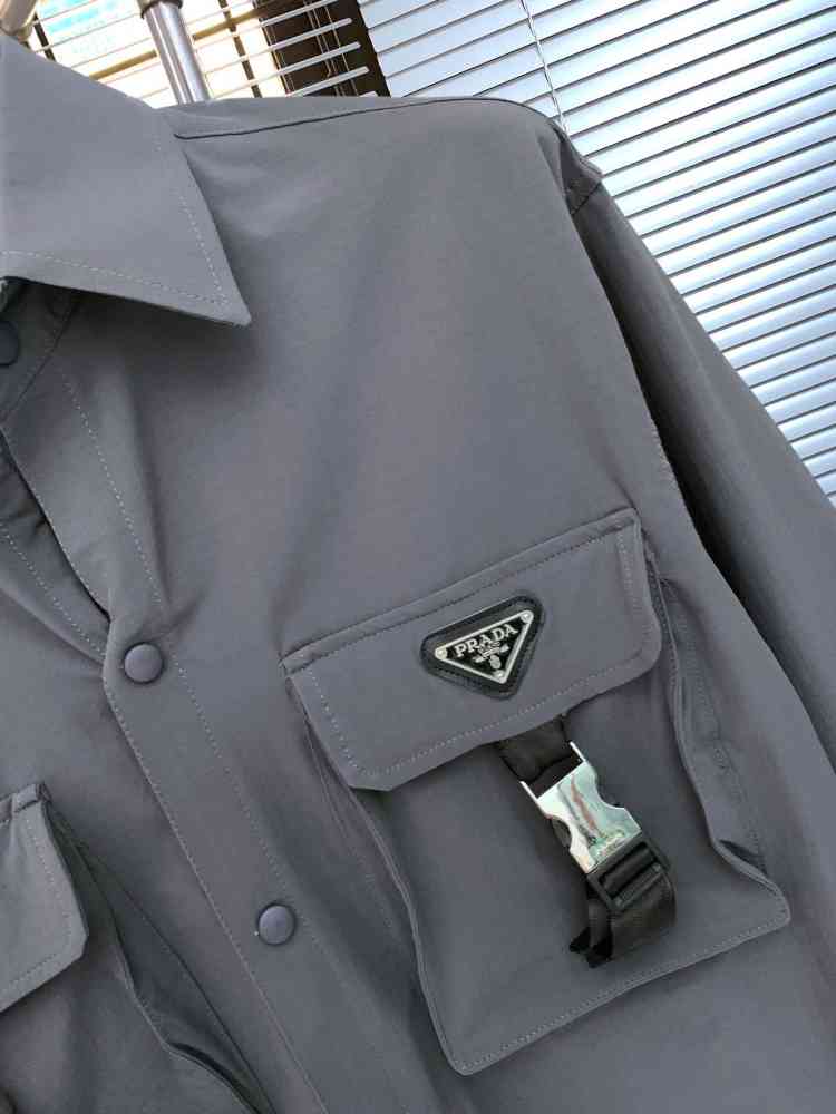 Prada Embroidery Grey Premium Quality Shirt-thumb-4
