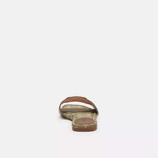 Coach Brown Canvas Print Women's Flat Sandal-thumb-2