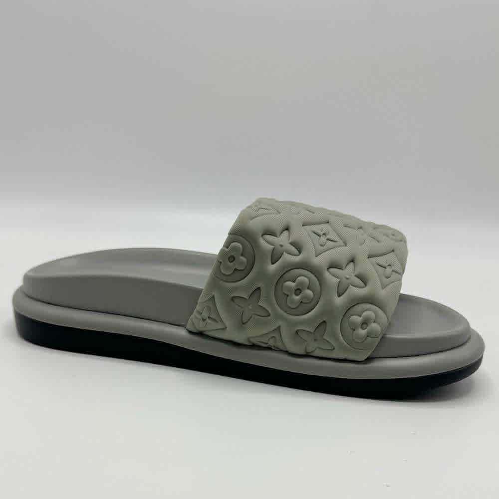 Grey Louis Vuitton Pool Pillow Mule Brown Flat