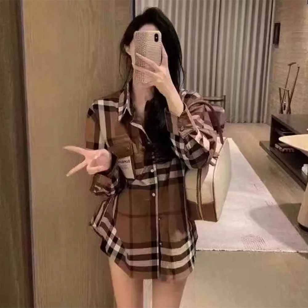 Burberry Brown Check Premium Quality Womens Shirt-thumb-1