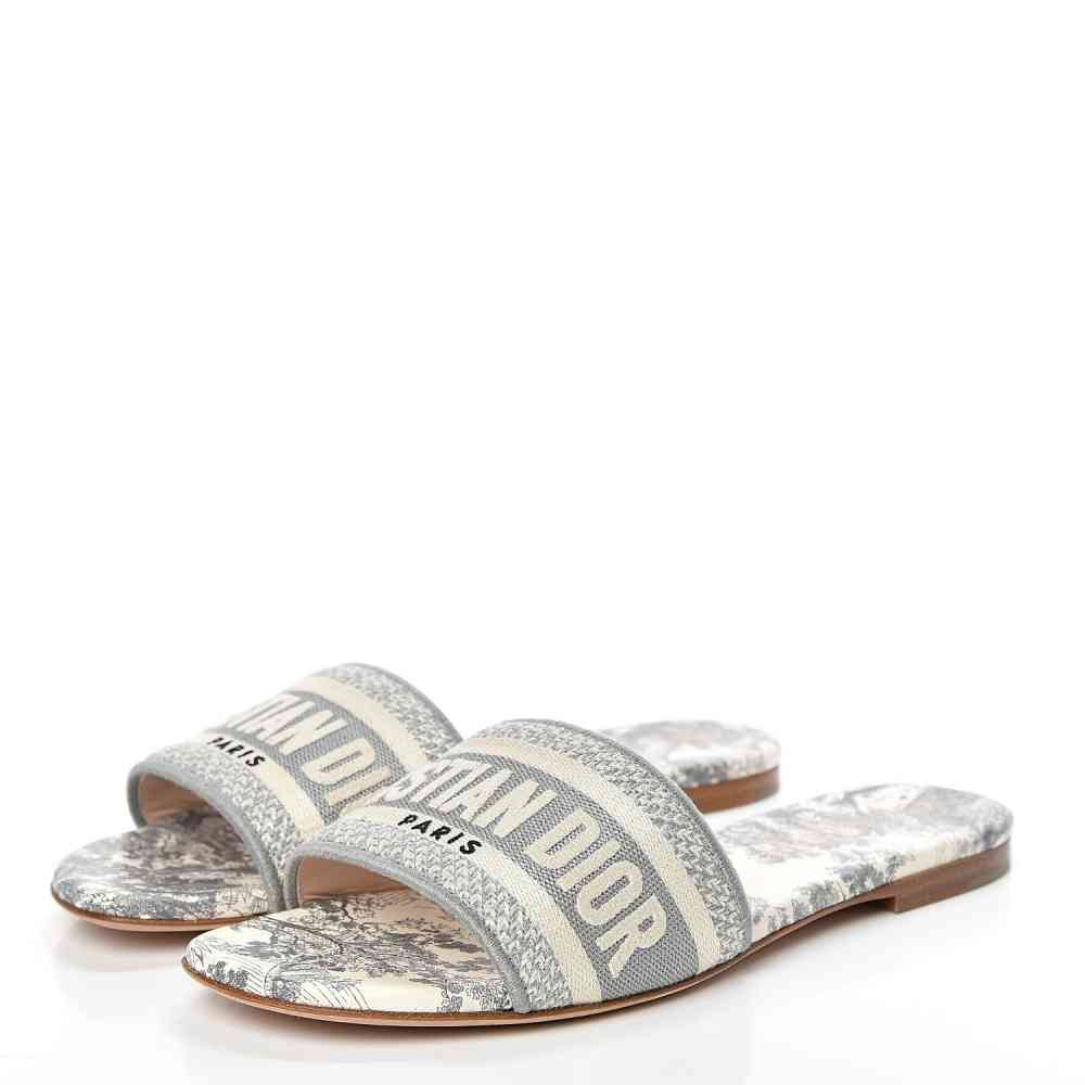 Grey Dior Black & White Premium Quality Women's Flat Sandals
