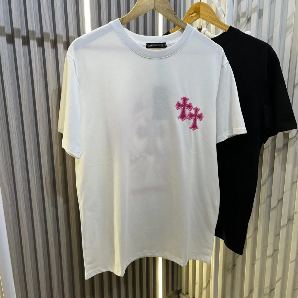White Chrome Heart Pink Premium Quality T-Shirt