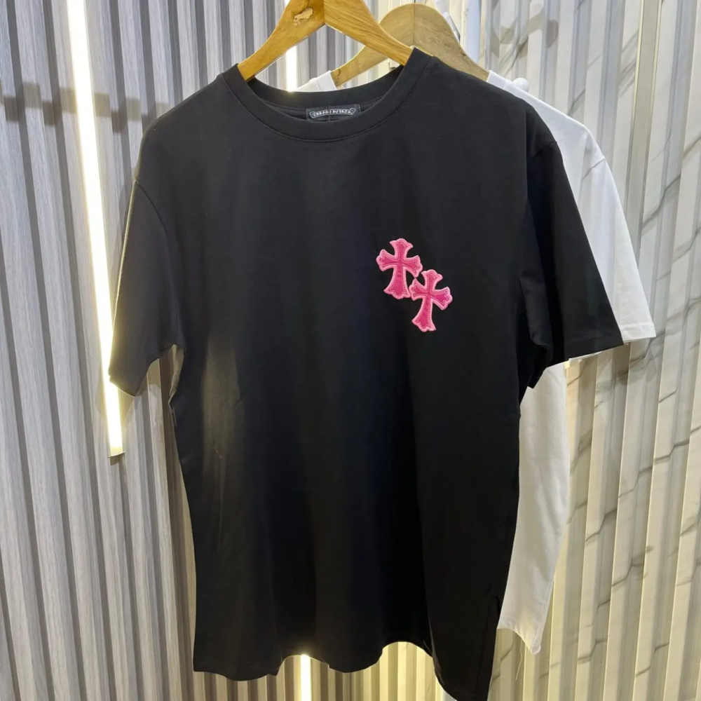 Black Chrome Heart Pink Premium Quality T-Shirt