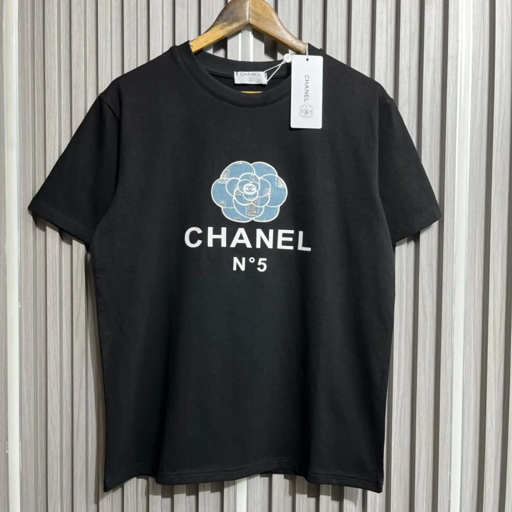 Chanel Camellia Flower Black Premium Quality T-Shirt-thumb-0