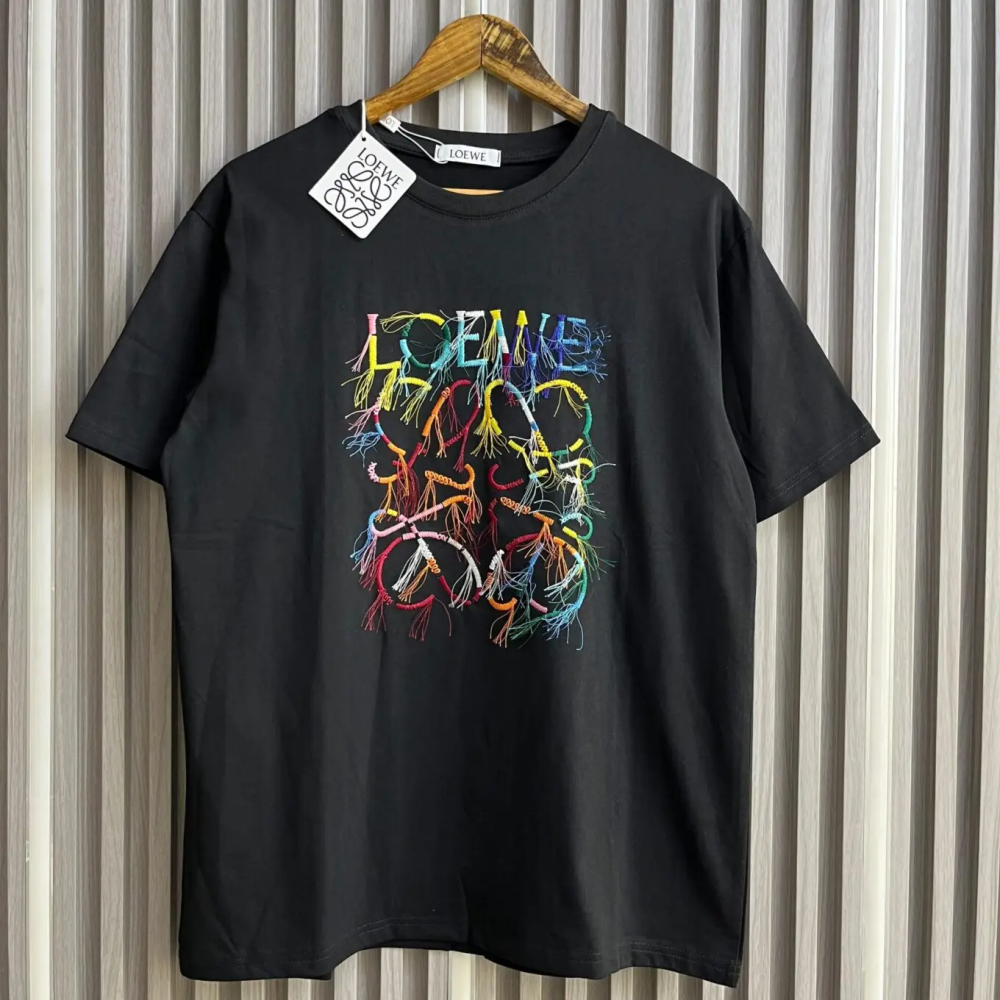 Black Loewe Anagram Logo White Premium Quality T-Shirt