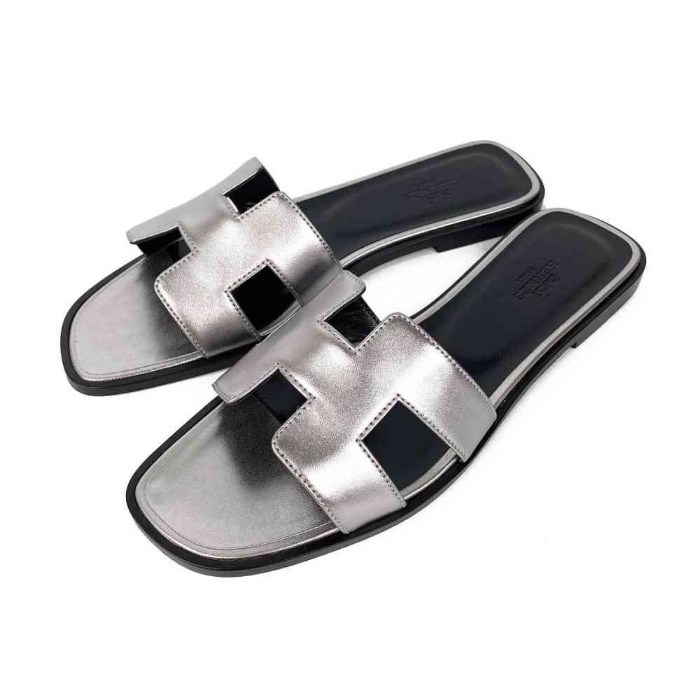 Hermes Silver Premium Quality Women's Flat Sandals-4