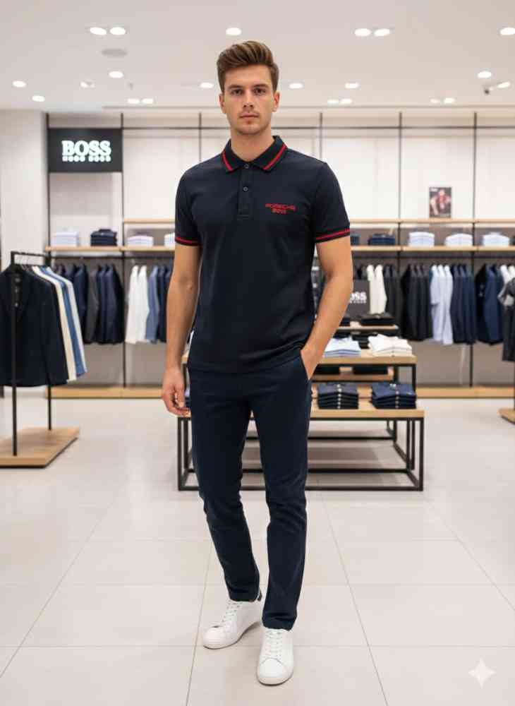 Hugo Boss Navy Blue Premium Quality Tees-thumb-0