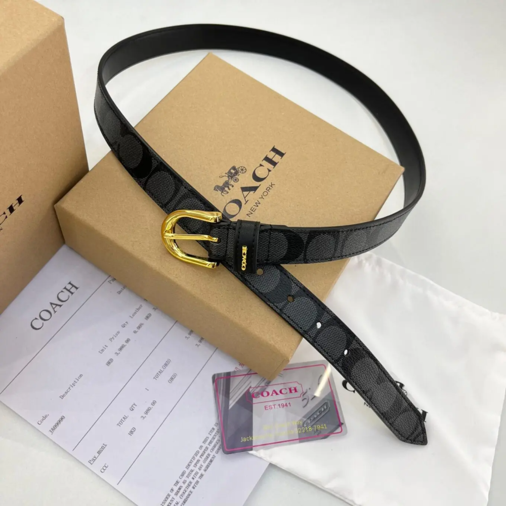 Coach Signature Buckle Black Premium Quality Belt-thumb-0