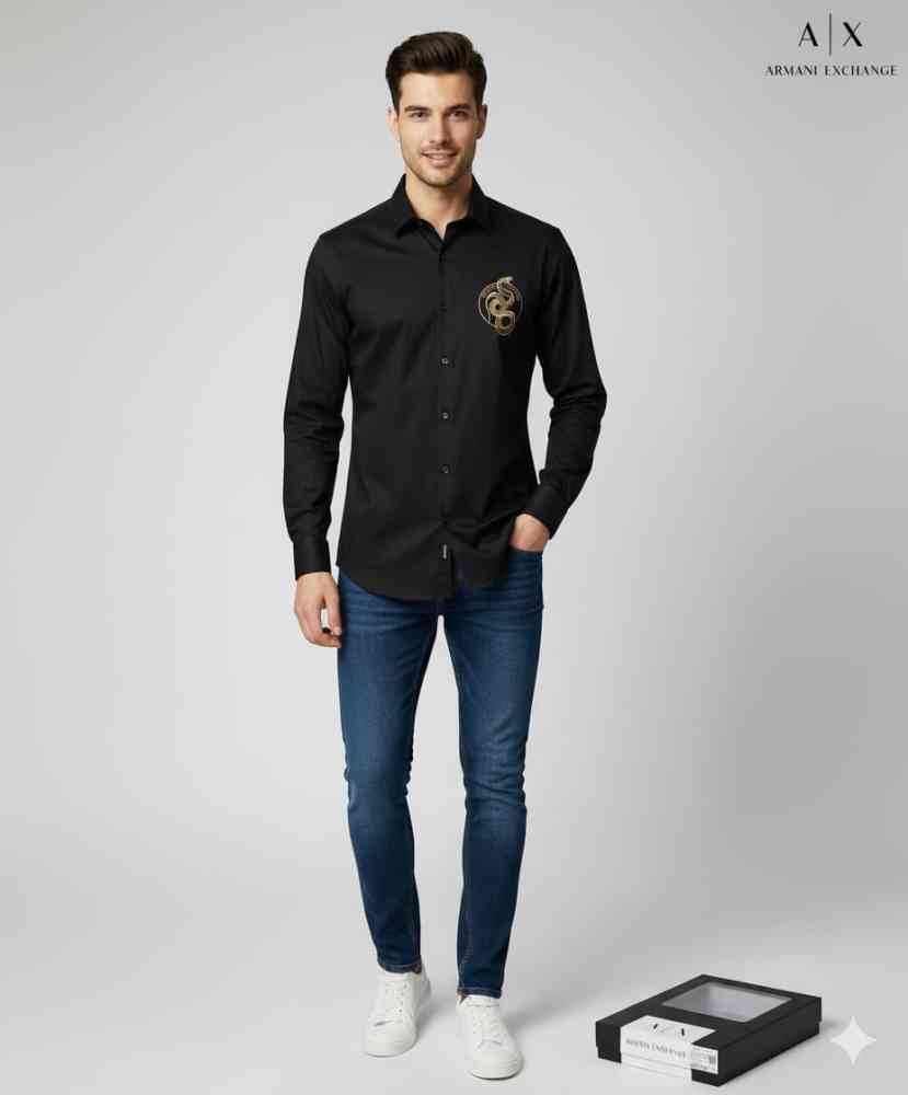 Black Armani Exchange Blue Premium Quality Cotton Shirt