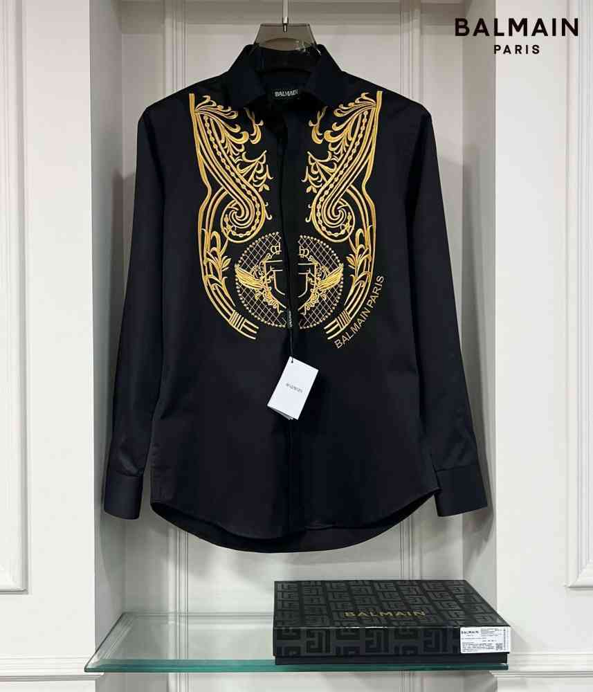 Balmain Embroidered Black Premium Cotton Shirt-thumb-0