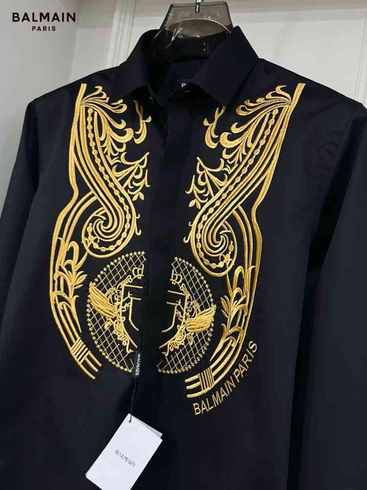Balmain Embroidered Black Premium Cotton Shirt-thumb-1
