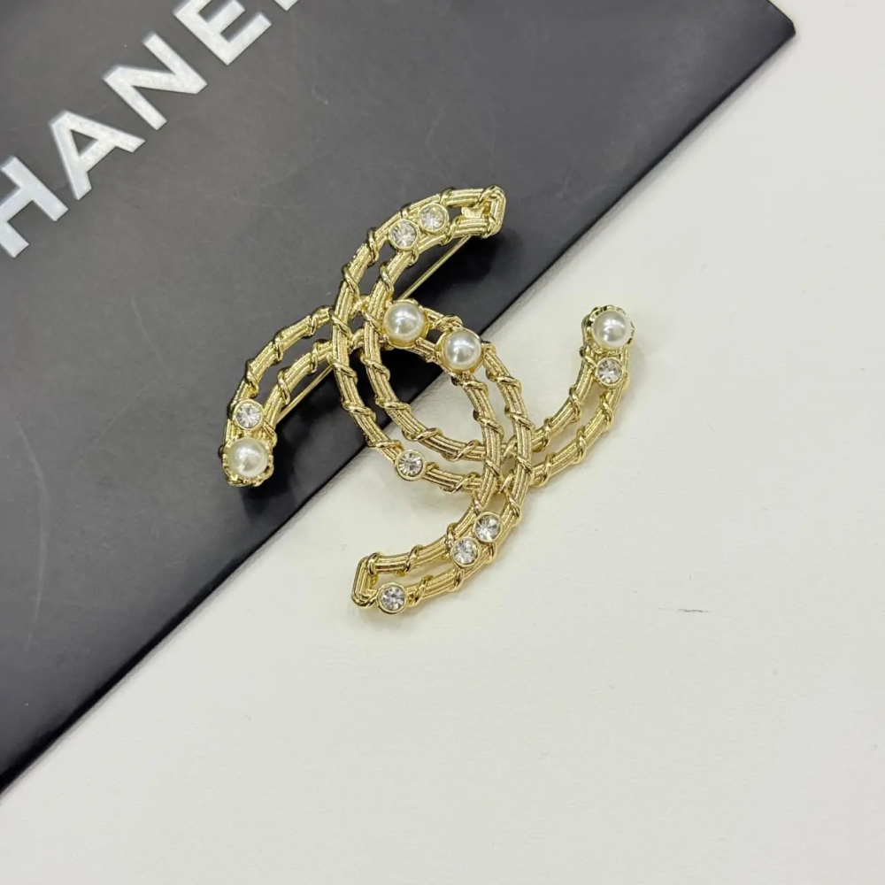 Chanel Braided CC Brooch with Pearls & Strass-thumb-0