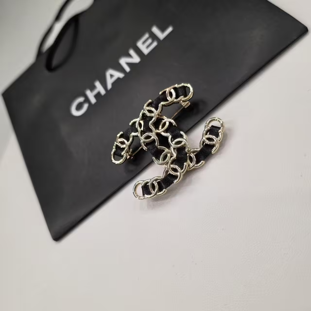 Chanel Leather & Chain CC Brooch-thumb-0