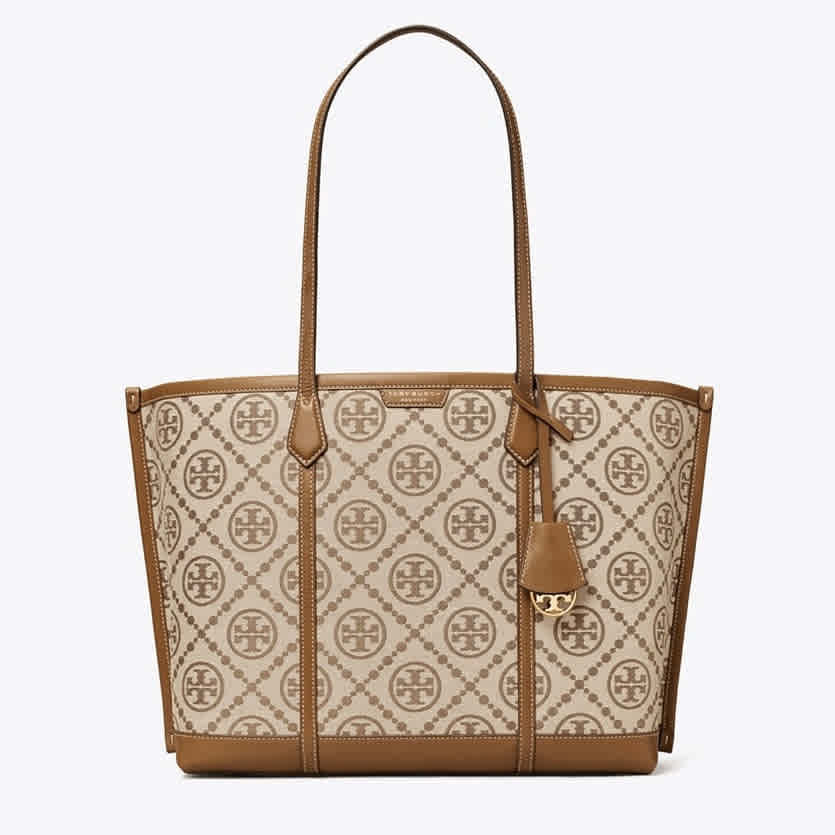 Brown Tory Burch Perry Black Small Embossed Tote Bag