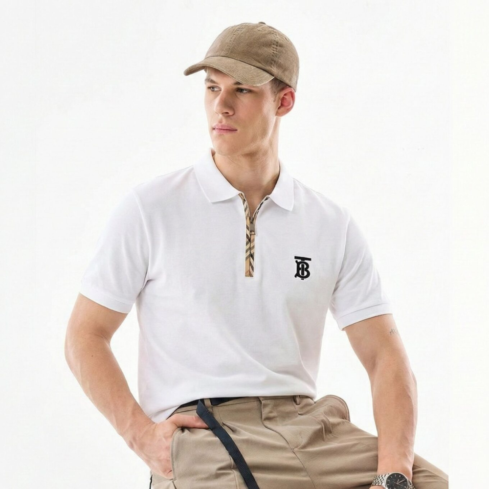 Burberry Monogram Motif White Cotton Polo Shirt-thumb-0