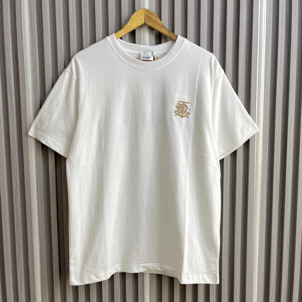 Burberry Embroidered-logo White Cotton T-shirt-thumb-0
