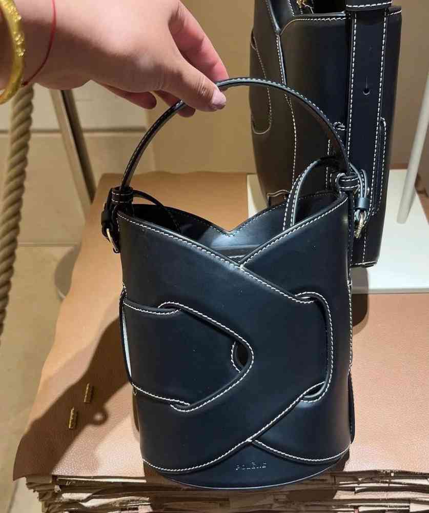 Black Polene Nodde Seau Grey Bucket HandBag
