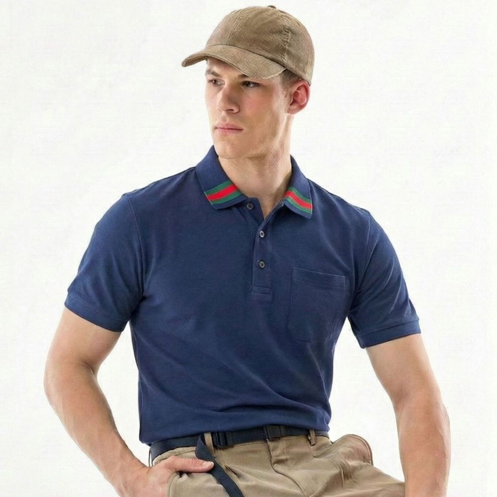 Blue Gucci Logo-Embroidered Stretch-Cotton Black Polo Shirt