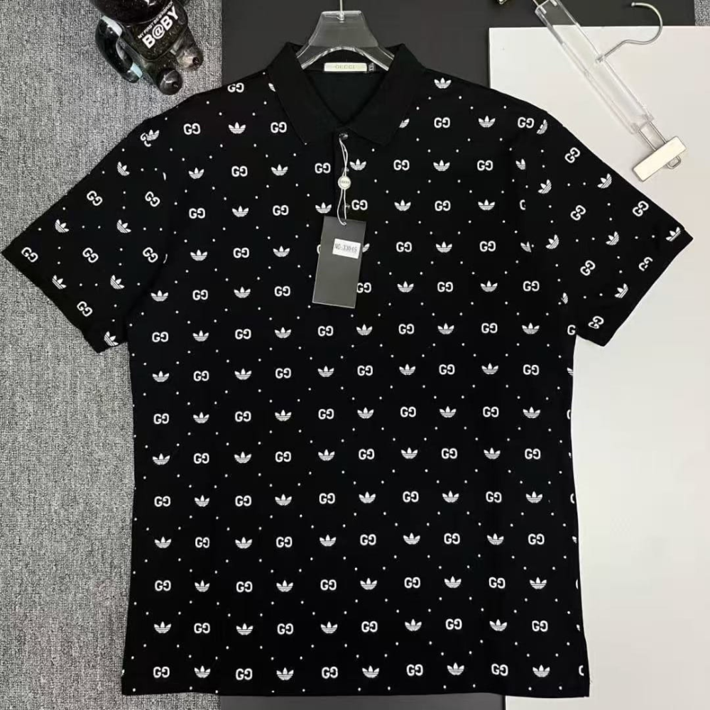 Black Gucci x Adidas Cotton Piquet White Polo Shirt