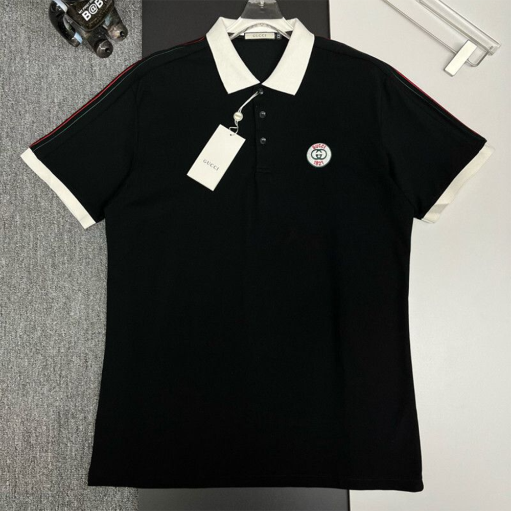 Black Gucci Interlocking G Crest White Polo Shirt