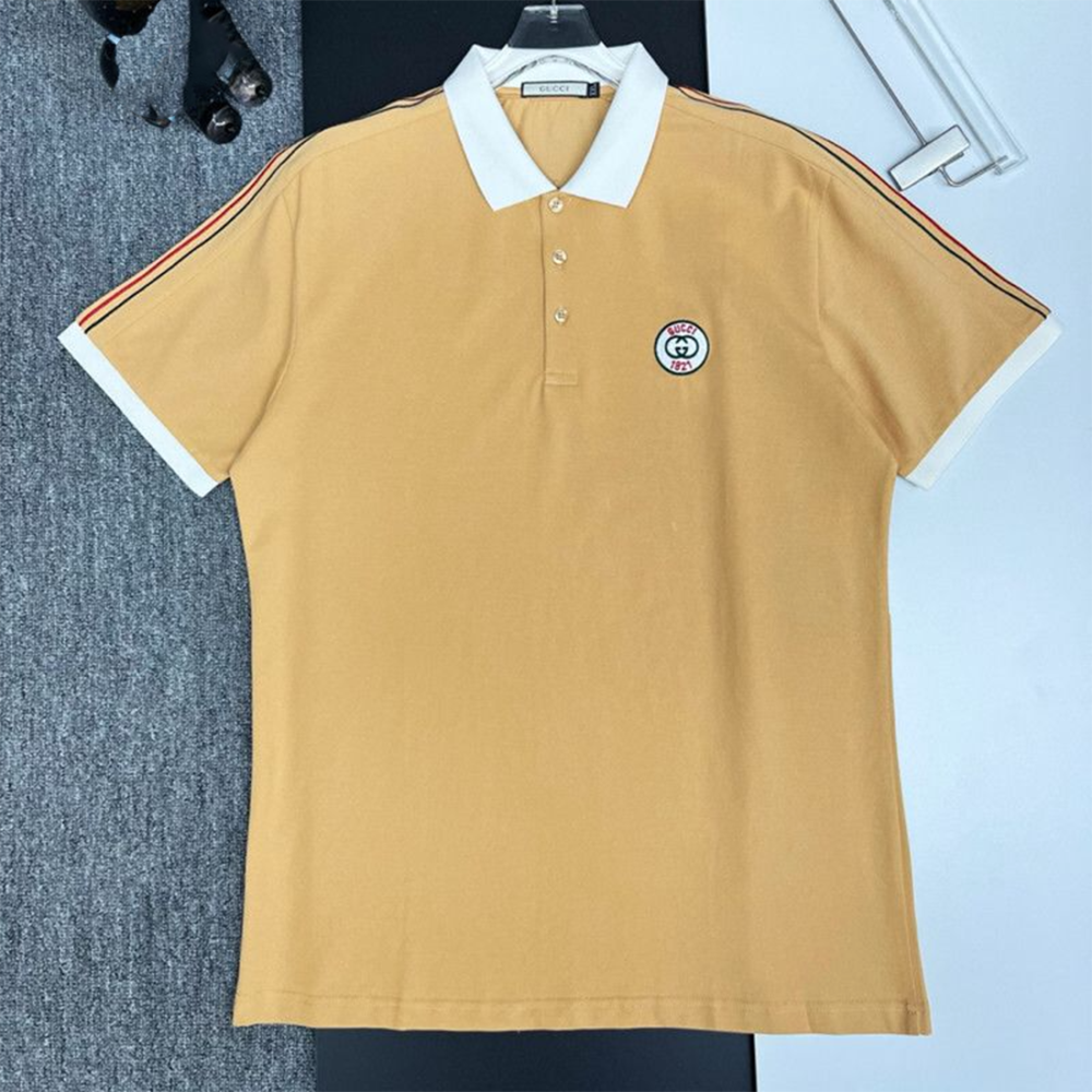 Brown Gucci Interlocking G Crest White Polo Shirt