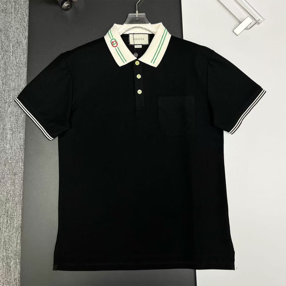 Black Gucci Interlocking G Short-Sleeve White Polo Shirt