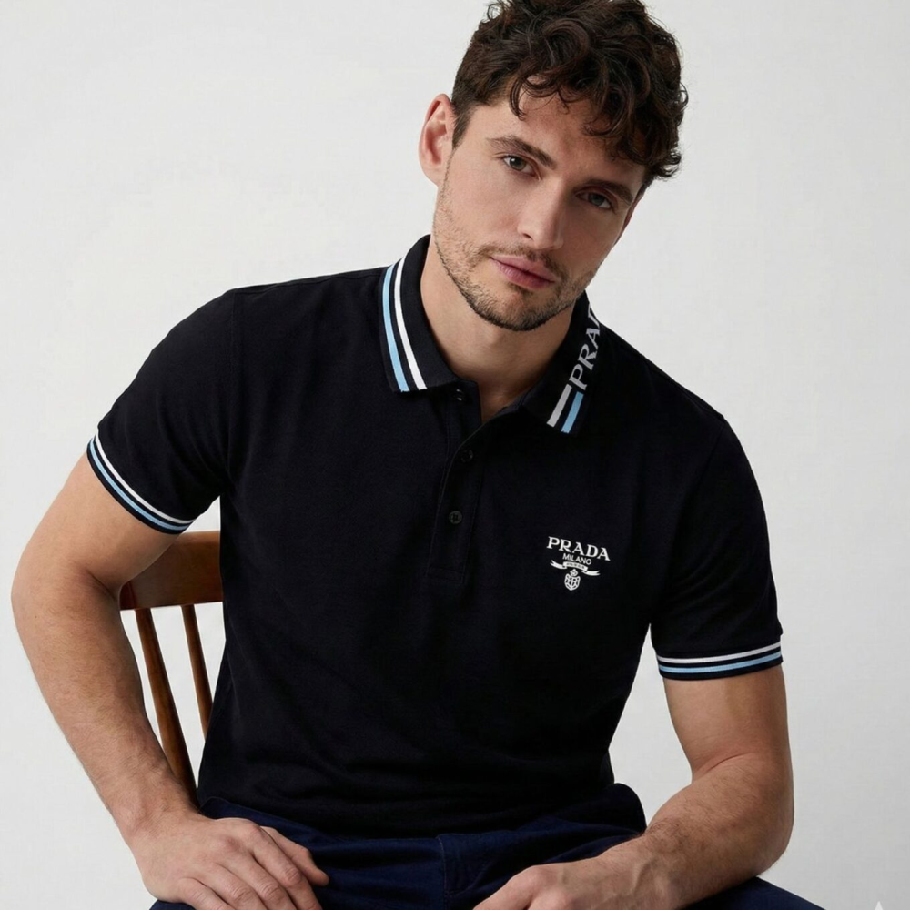 Black Prada Logo White Cotton Polo T-shirt