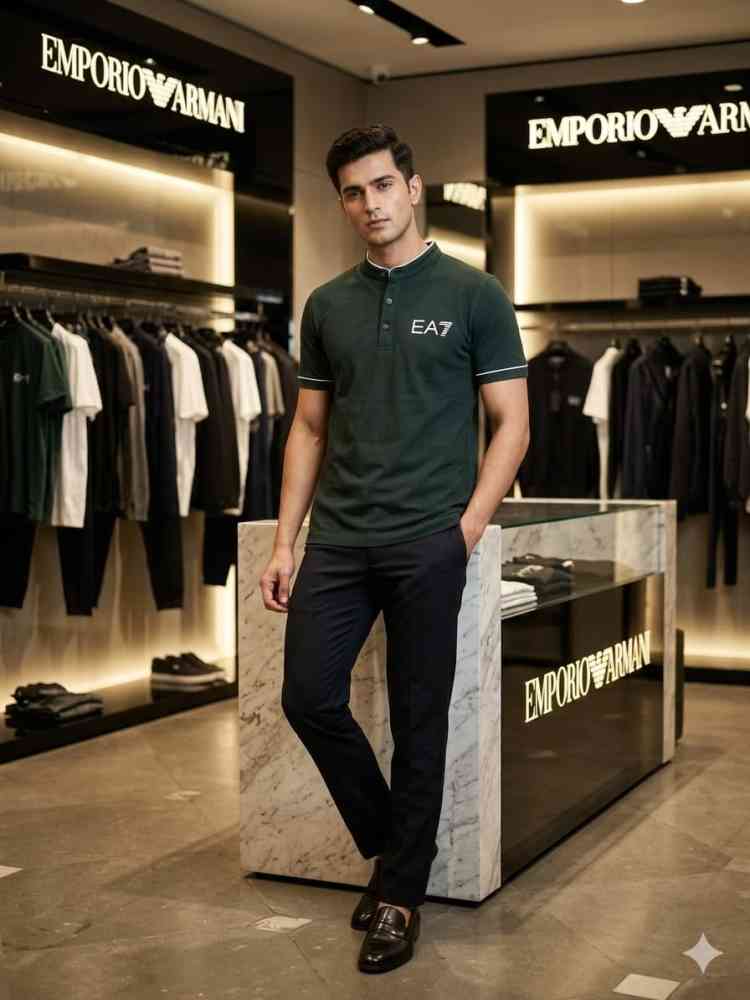 Emporio Armani Green Premium Collar T-shirt-thumb-0