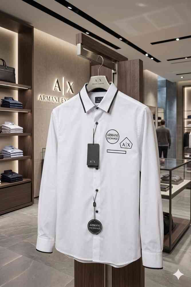 Armani Exchange White Premium Quality Cotton Shirt-thumb-3