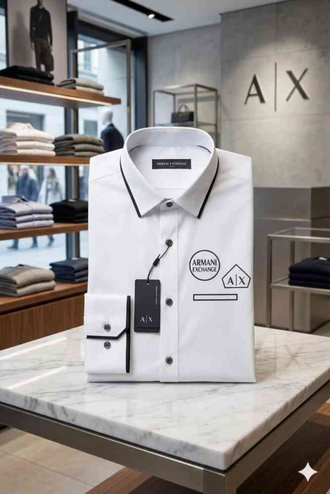Armani Exchange White Premium Quality Cotton Shirt-thumb-4