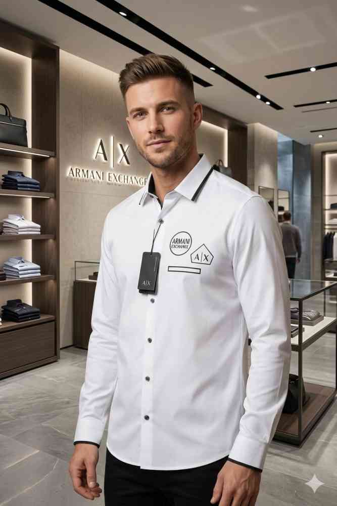 Armani Exchange White Premium Quality Cotton Shirt-thumb-1