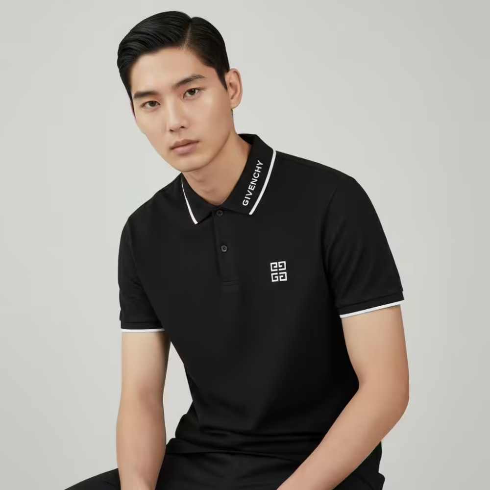Black Givenchy 4G Logo Slim-Fit White Polo Shirt