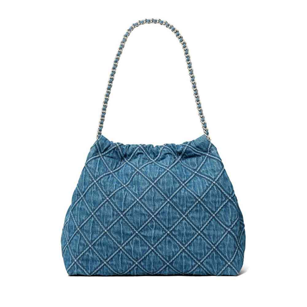 Tory Burch Fleming Blue Denim Satchel Shoulder Bag-2