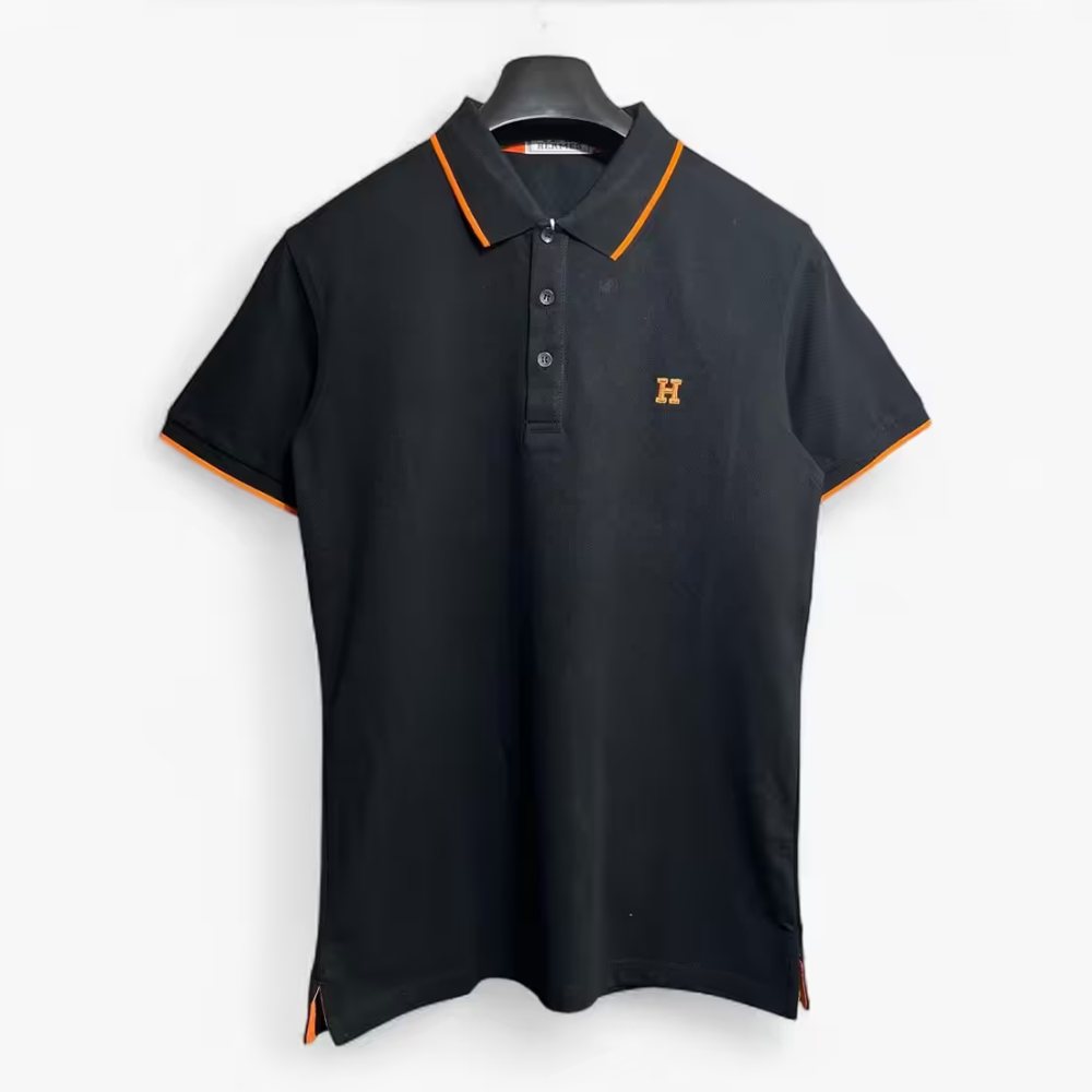Black Hermès H Logo White Polo T-shirt