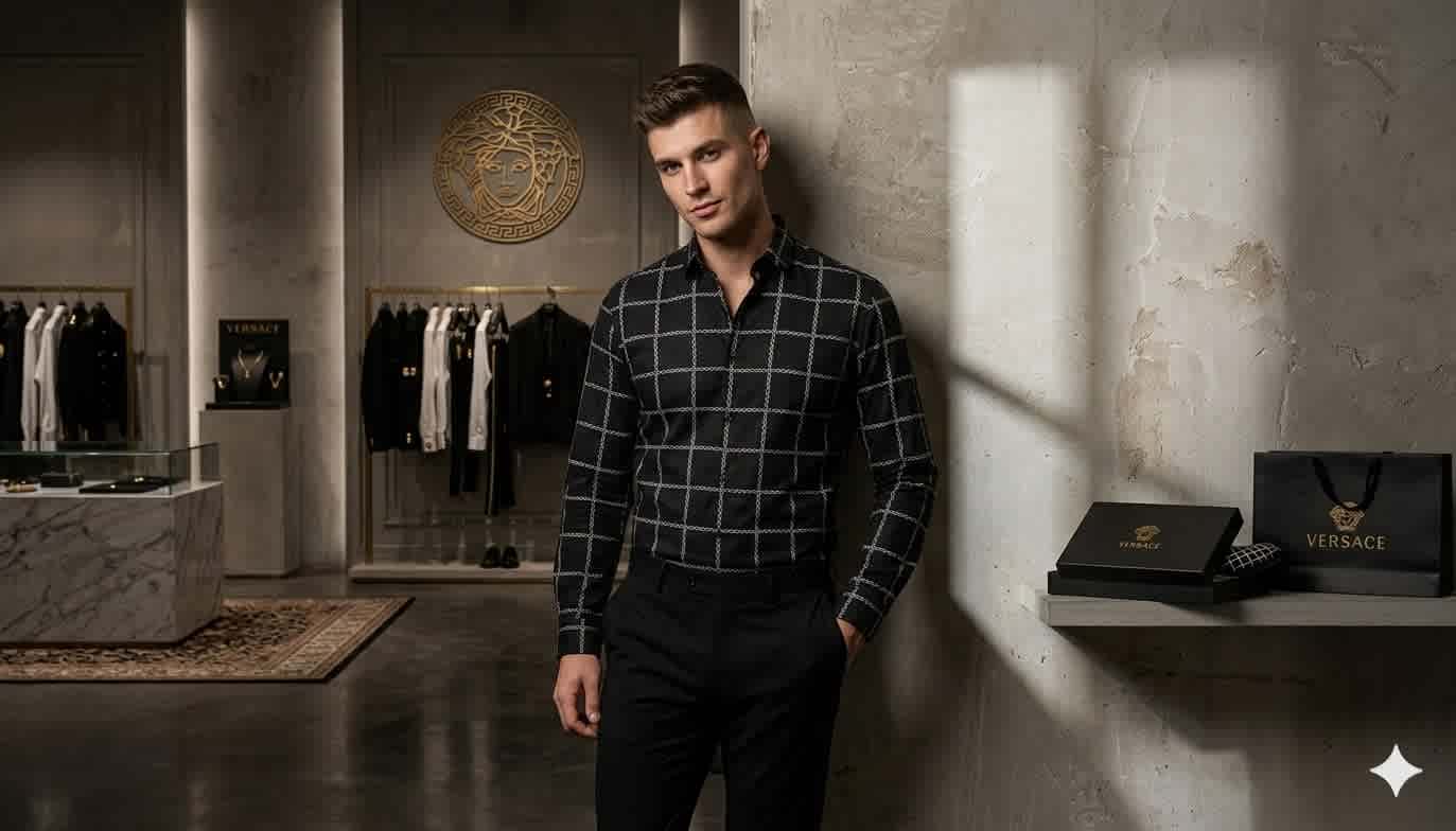 Versace Black Premium Quality Cotton Shirt-thumb-1