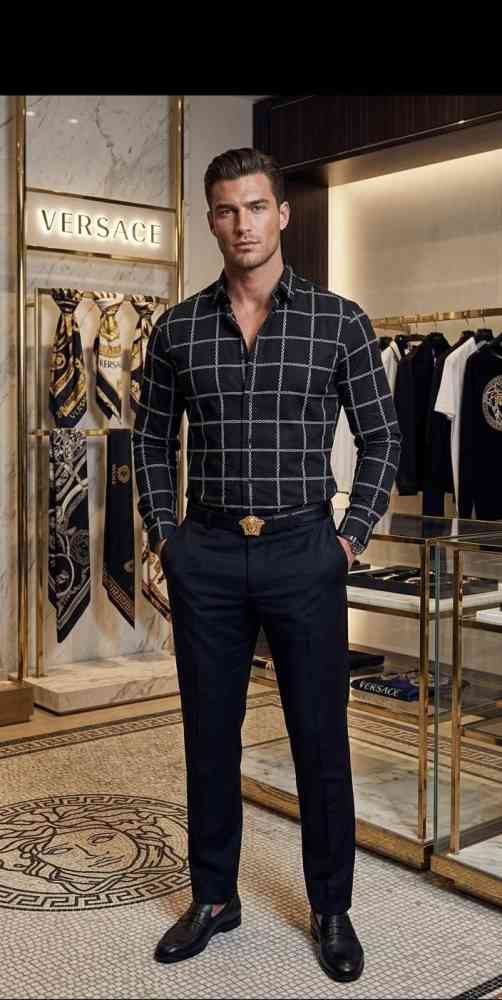 Versace Black Premium Quality Cotton Shirt-thumb-0