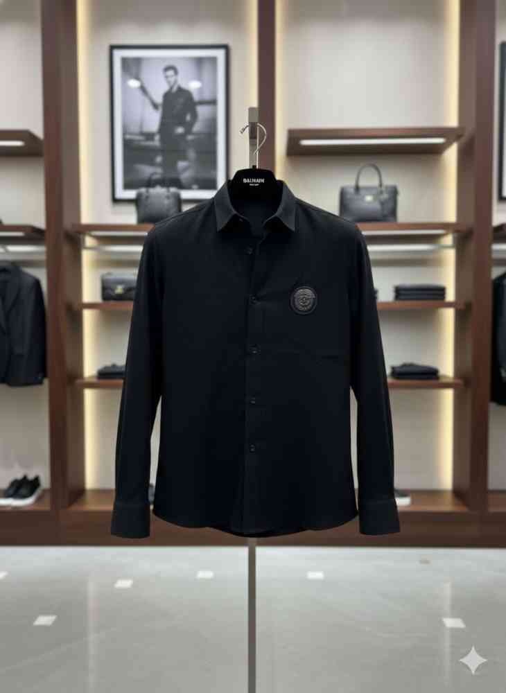 Balmain Embroidered Black Premium Cotton Shirt-thumb-1