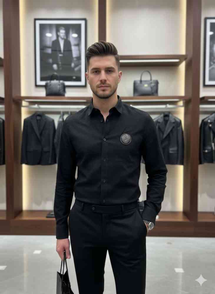 Balmain Embroidered Black Premium Cotton Shirt-thumb-0