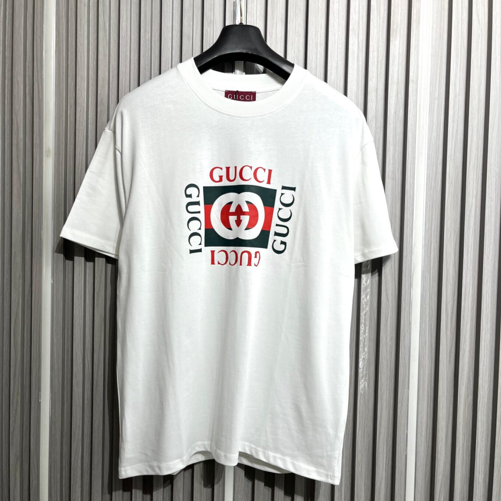 White Gucci Printed Black Cotton T-shirt