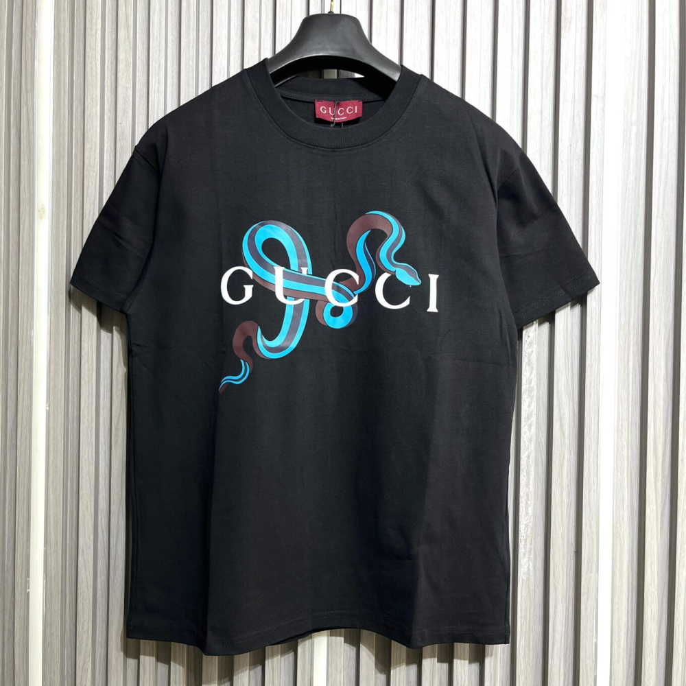 Gucci Logo Snake Print Crewneck T-Shirt-thumb-0