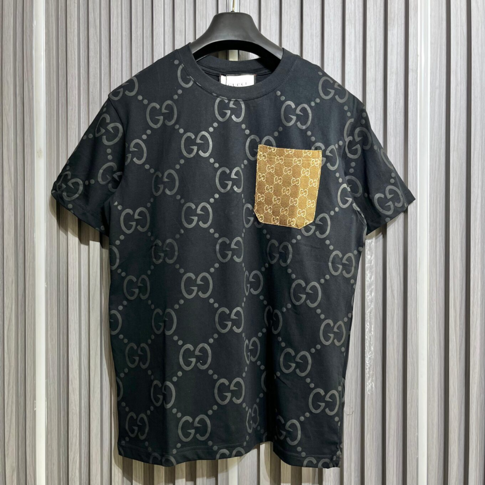 Black Gucci GG Monogram Cream Pocket T-Shirt