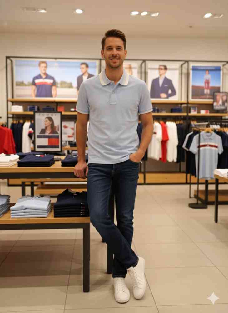 Tommy Hilfiger Sky Blue Premium Quality Tees-thumb-0