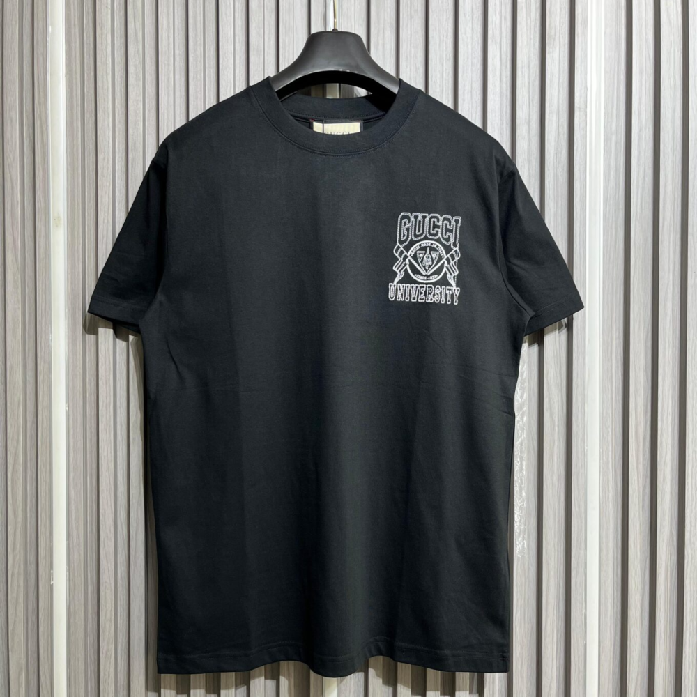 Black Gucci University Logo Cream T-Shirt